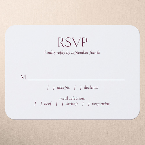Editable Icon Wedding Response Card, Purple, Write Your Own Greeting, 100% Recycled Cardstock , Rounded