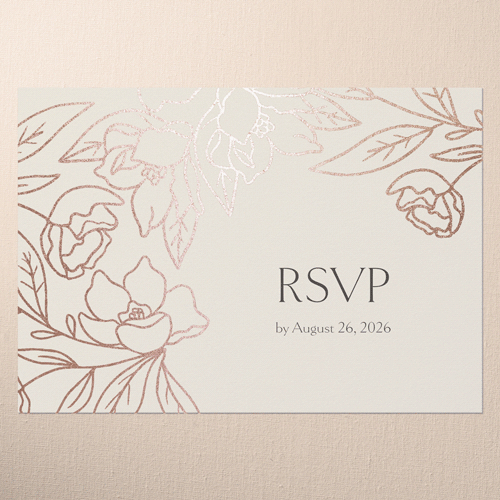 Floral Fantasy Wedding Response Card, Rose Gold Foil, Beige, Matte, Signature Smooth Cardstock, Square, Cream