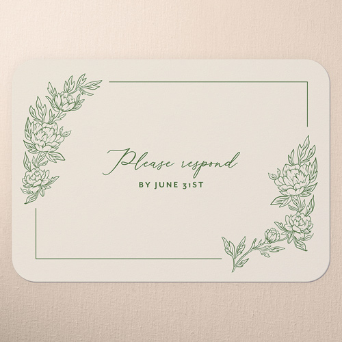 Floral Curve Wedding Response Card, White, 100% Recycled Cardstock , Rounded, Antique White