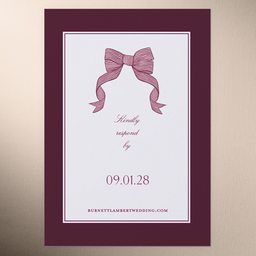 Classical Bow Wedding Response Card, Red, Matte, Pearl Shimmer Cardstock, Square, Red