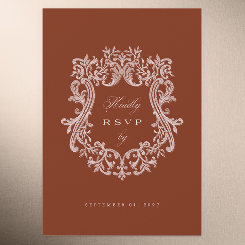 Majestic Emblem Wedding Response Card, Pink, Matte, 100% Recycled Cardstock , Square, Chenille