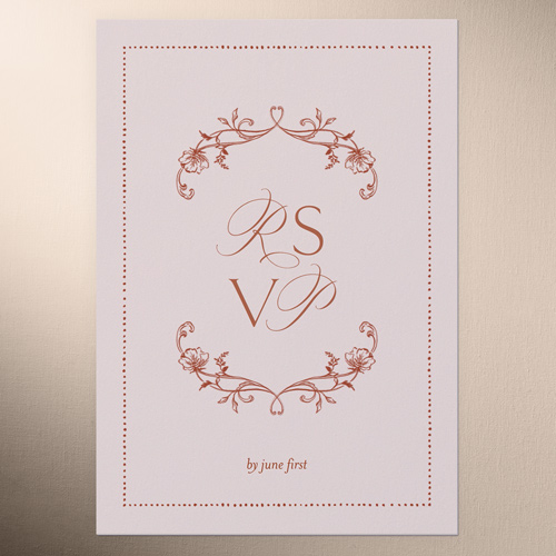 Gentle Ornamented Framework Wedding Response Card, Pink, Matte, 100% Recycled Cardstock , Square, Chenille