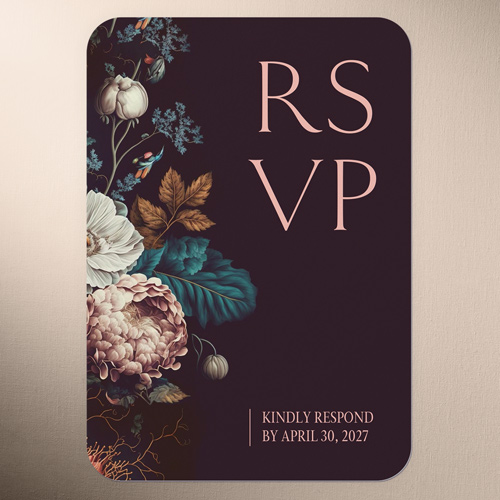 Romantic Garden Wedding Response Card, none, Purple, Pearl Shimmer Cardstock, Rounded, Raisin