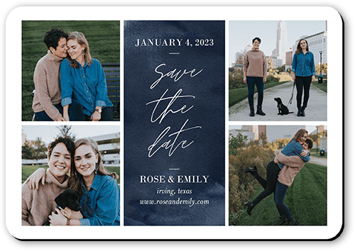 Textured Script Save The Date, Blue, Magnet, Matte