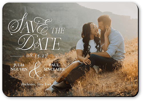 Elegant Time Save The Date, White, Magnet, Matte