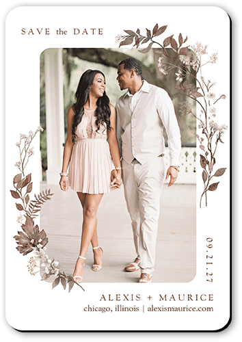 Framed In Foliage Save The Date, Brown, Magnet, Matte