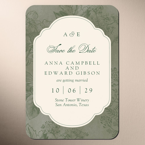 Classic Blossoms Save The Date, Green, Magnet, Matte, Bark