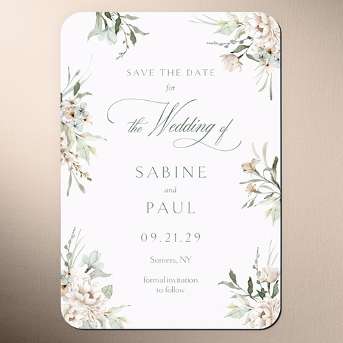 Floral Promise Save The Date, Green, Magnet, Matte, Basil