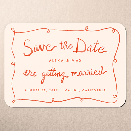 Doodle Frame Save The Date, Pink, Magnet, Matte, Tulip