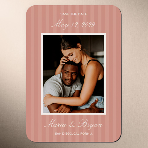 Lovely Stripe Save The Date, Pink, Magnet, Matte, Desert Rose