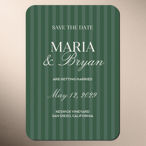 Striped Script Save The Date, Green, Magnet, Matte, Avocado