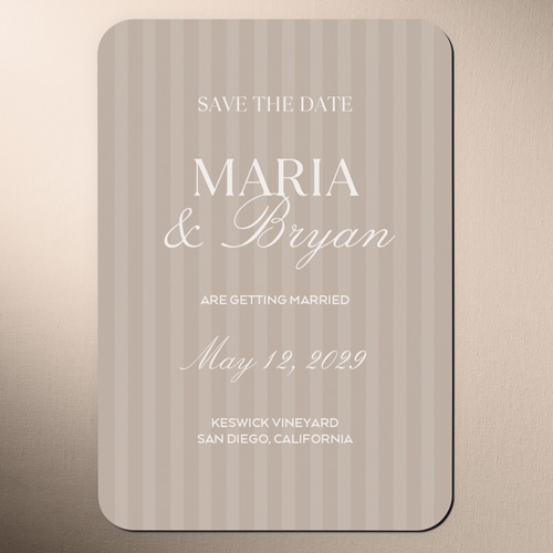 Striped Script Save The Date, Beige, Magnet, Matte, Rye