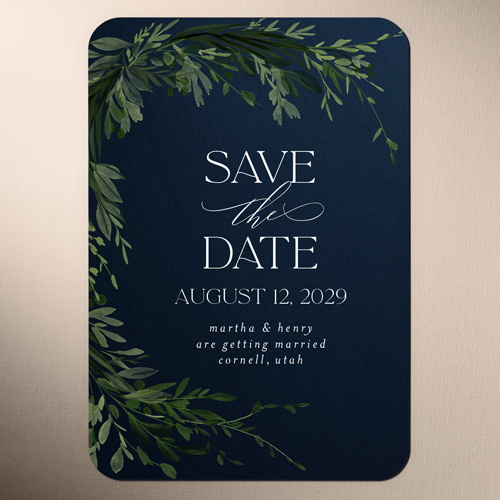 Graceful Leaves Save The Date, none, Blue, Magnet, Matte, Navy