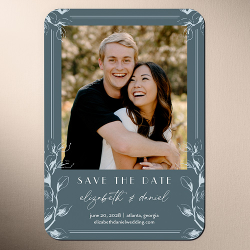 Wildflower Drawing Save The Date, Grey, Magnet, Matte, Gunmetal