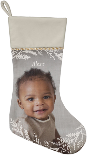 Foliage Overlay Christmas Stocking, Natural, White