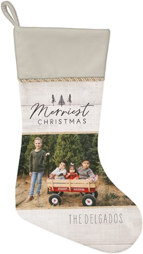 Rustic White Christmas Christmas Stocking, Natural, Gray