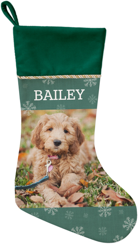 Snowflake Frame Christmas Stocking, Green, Blue, lake