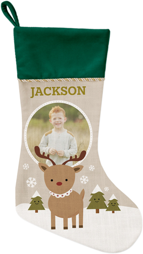 My Reindeer Christmas Stocking, Green, Beige