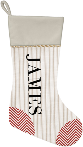 Stripes and Chevrons Christmas Stocking, Natural, Beige