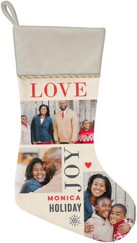 Love Joy Holiday Christmas Stocking, Natural, Beige