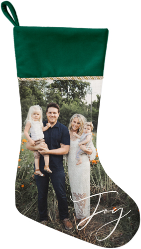 Joy Script Christmas Stocking, Green, White