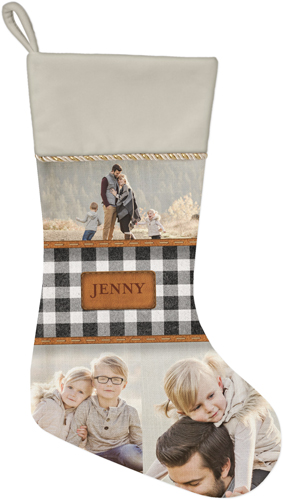 Checkers Christmas Stocking, Natural, Brown, cocoa