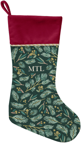 Greenery Monogram Christmas Stocking, Red, Green, forest