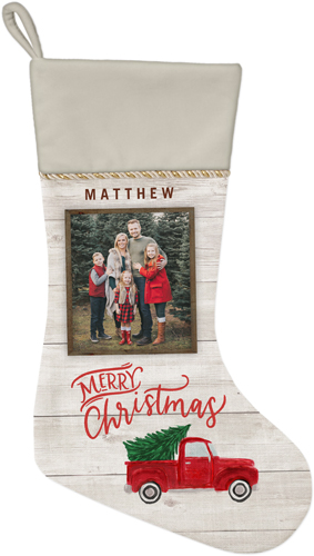 Holiday Vintage Truck Christmas Stocking, Natural, Gray