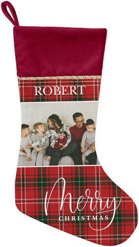 Merry Christmas Plaid Christmas Stocking, Red, Red, scarlet