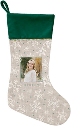 Metallic Snowflakes Christmas Stocking, Green, Blue, cedar