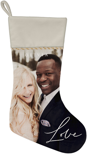 Contemporary Love Script Christmas Stocking, Natural, White, white