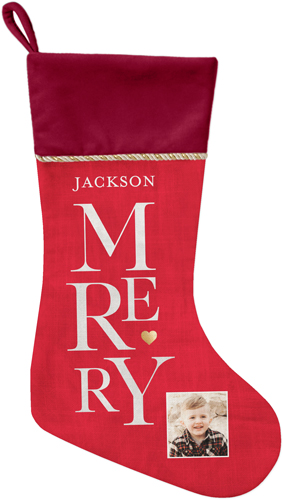 Stacked Merry Christmas Stocking, Red, Red