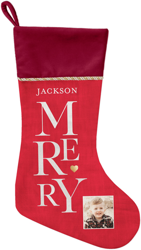 Stacked Merry Christmas Stocking, Red, Red, bright red