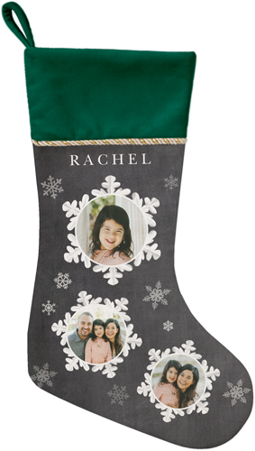 Whimsical Snowflakes Christmas Stocking, Green, Gray