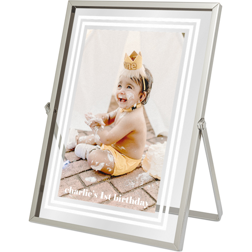 Simple Border Tabletop Floating Framed Print, 5x7, Silver, White