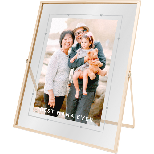 Heart Border Tabletop Floating Framed Print, 8x10, Gold, Gray, silver