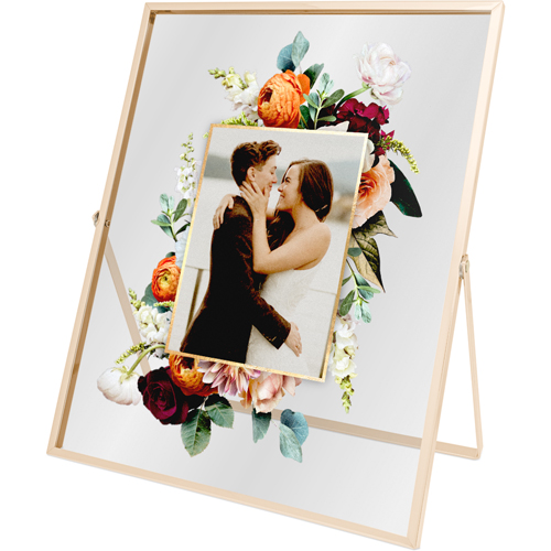 Floral Frame Tabletop Floating Framed Print, 8x10, Gold, White