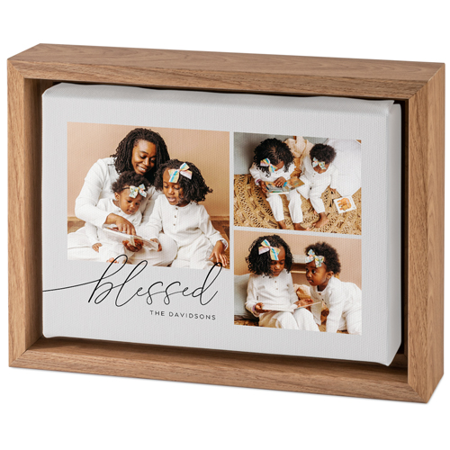 Blessed Script Tabletop Framed Canvas Print, 5x7, Natural, Tabletop Framed Canvas Prints, Gray