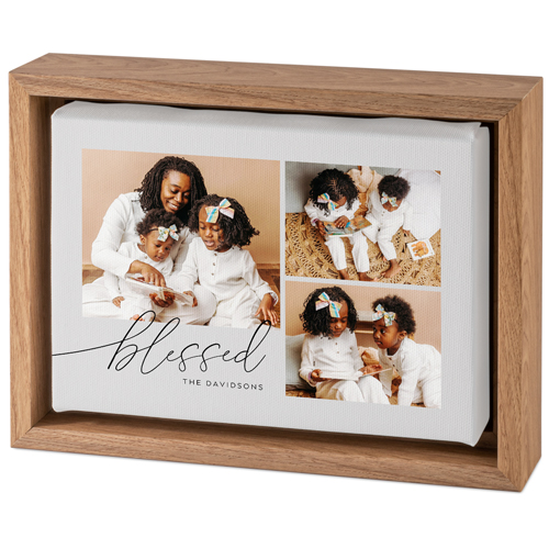 Blessed Script Tabletop Framed Canvas Print, 5x7, Natural, Tabletop Framed Canvas Prints, Gray, silver lining