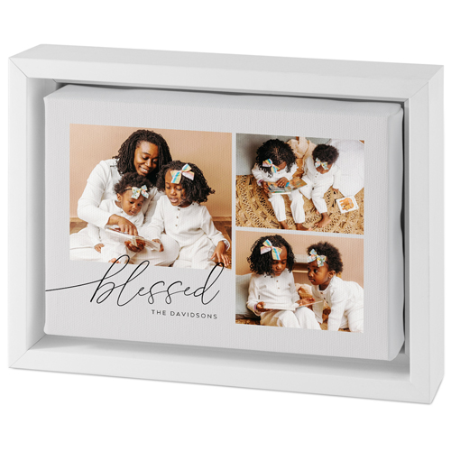 Blessed Script Tabletop Framed Canvas Print, 5x7, White, Tabletop Framed Canvas Prints, Gray, silver lining