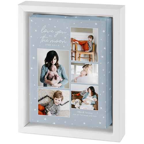 To The Moon Frame Tabletop Framed Canvas Print, 5x7, White, Tabletop Framed Canvas Prints, Blue, celeste