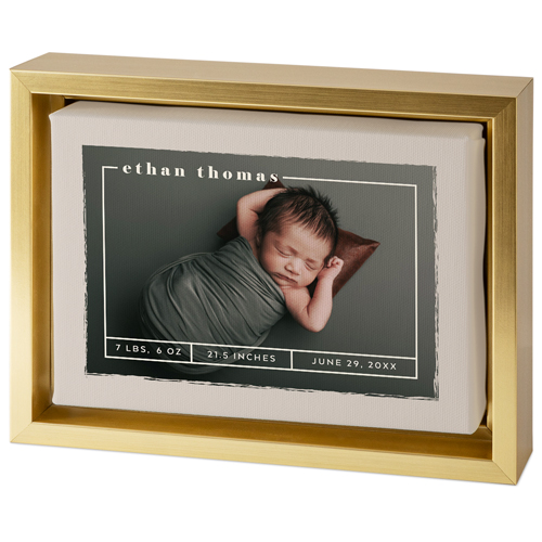 Birth Stat Border Tabletop Framed Canvas Print, 5x7, Gold, Tabletop Framed Canvas Prints, Beige