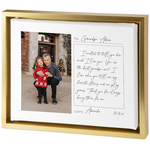 Handwritten Letter Grandpa Tabletop Framed Canvas Print, 8x10, Gold, Tabletop Framed Canvas Prints, White