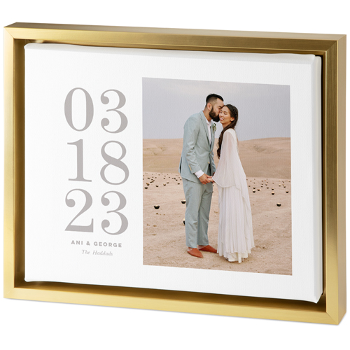 Wedding Date Tabletop Framed Canvas Print, 8x10, Gold, Tabletop Framed Canvas Prints, White