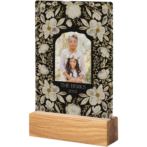 Dark Floral Frame Tabletop Metal Prints, 5x7, Natural, Black
