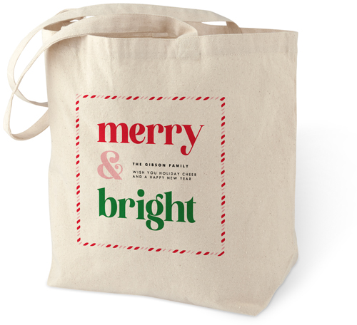 Merry Candy Cane Cotton Tote Bag, Red