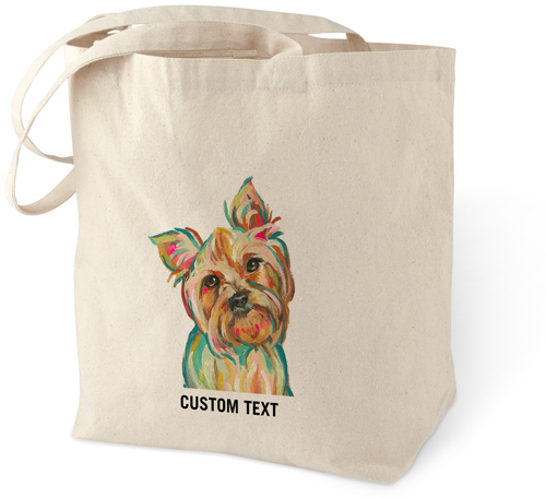 Yorkie Custom Text Cotton Tote Bag, Multicolor