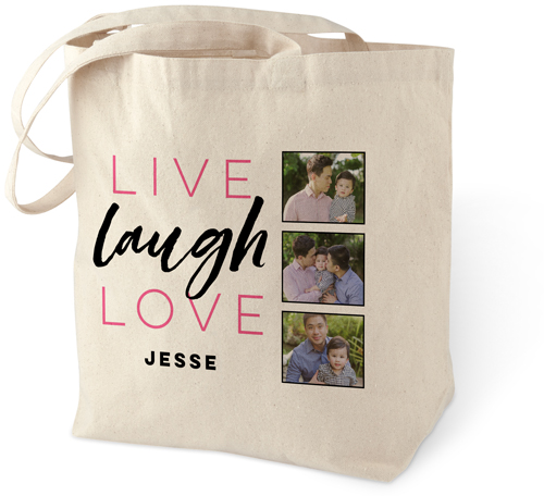 Live Love Laugh Cotton Tote Bag, Pink