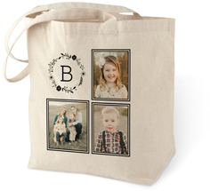 wreathed initial cotton tote bag