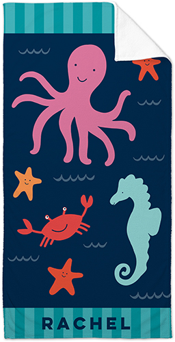 Nautical Sea Creatures Towel, Blue